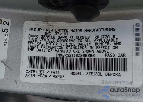 2008 Toyota Corolla Ce z USA, uszkodzony, nr VIN 1NXBR32E18Z966866